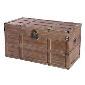 Wooden Rectangular Lined Rustic Storage Trunk with Latch, Large