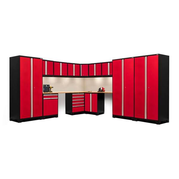 NewAge Products Pro Series 244 in. W x 85.25 in. H x 24 in. D 18-Gauge Welded Steel Corner Cabinet Set in Red (15-Piece)