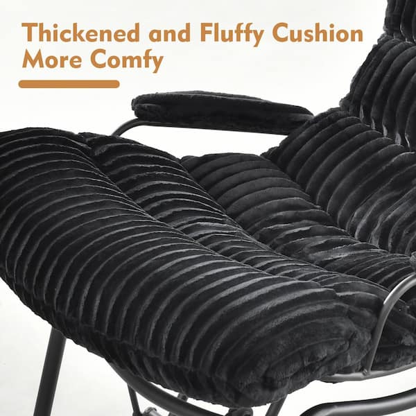 Allwex Oren Black Plush Corduroy Modern Lazy Armchair Allwex Oren Black Plush Corduroy Modern Lazy Armchair