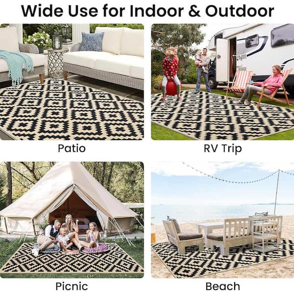 5x8 ft Reversible Plastic Straw Outdoor Rug for Patio, Camping