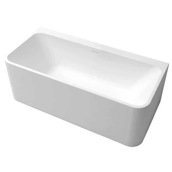 Moray 67 in. x 31.5 in. Solid Surface Stone Resin Flat Bottom Rectangular Freestanding Soaking Bathtub in Matte White