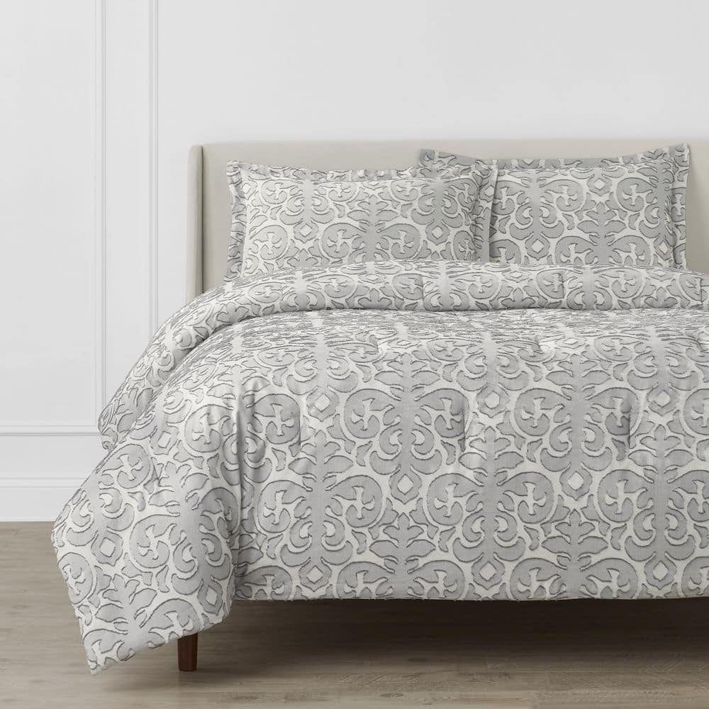 Home Decorators Collection Averly 3-Piece Gray Clipped Jacquard Full/Queen  Comforter Set FA96387-FQ - The Home Depot