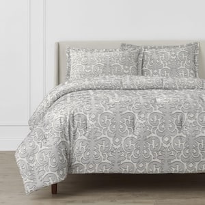 Averly 3-Piece Gray Clipped Jacquard Full/Queen Comforter Set