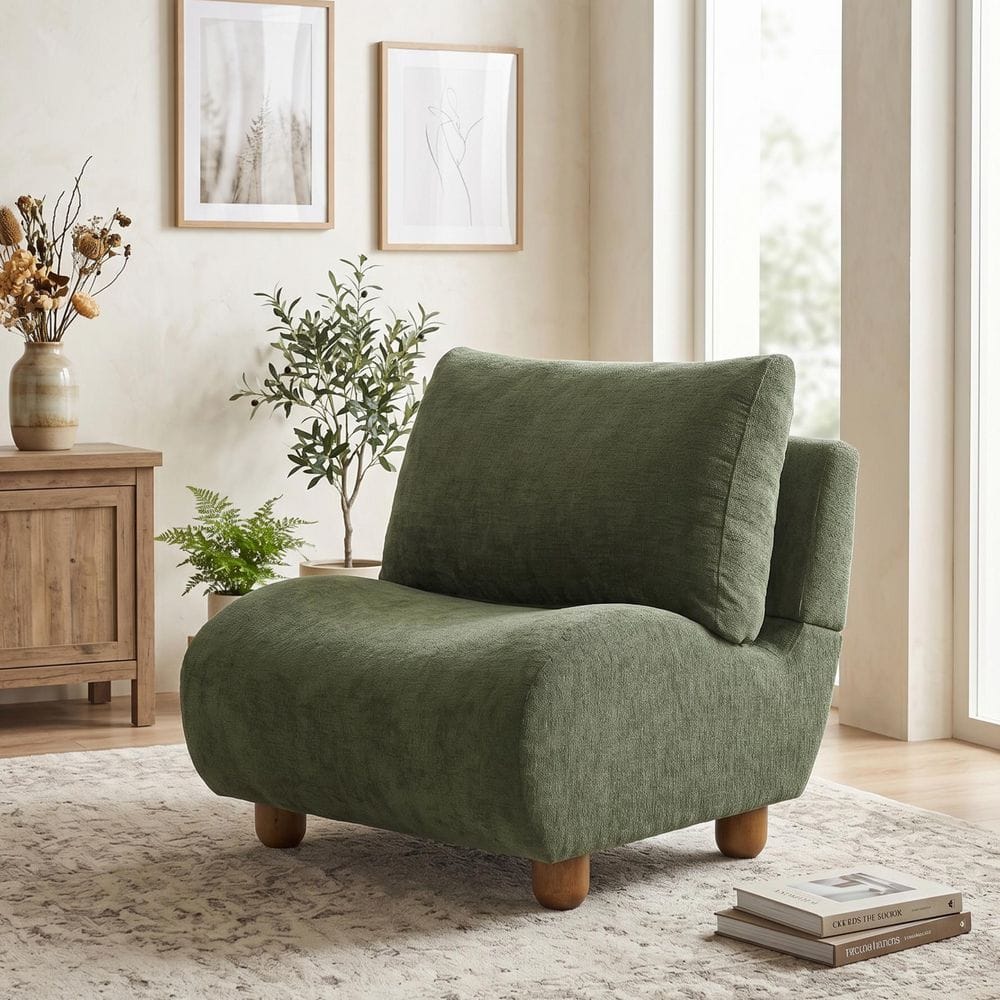 Holy Modern Green 25 in. Polyester Upholstered Curved Slipper Chair with Rounded Edges, Wood Legs price history on PriceWatchPro