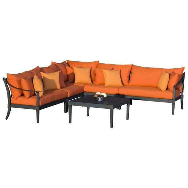 RST Brands Astoria 6-Piece Patio Sectional Seating Set with Tikka Orange Cushions