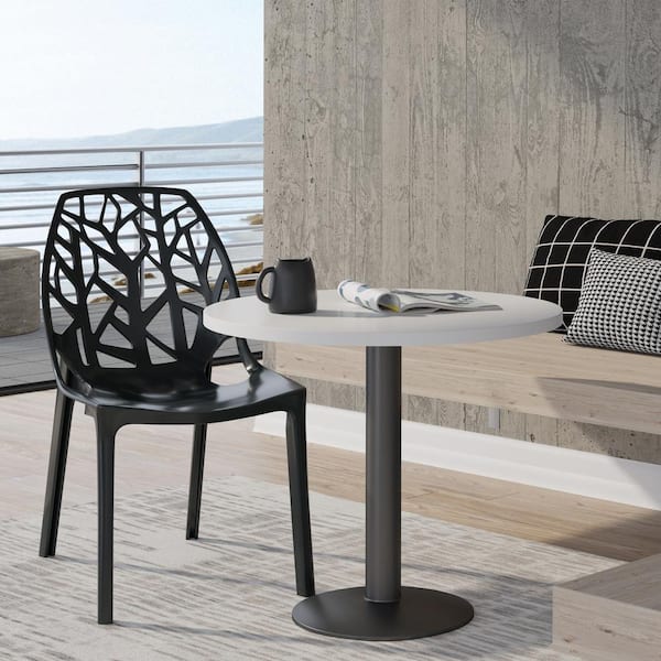 Leisuremod Stackable Accent Dining Chair Modern Cut-Out Design Backrest Side Chair for Indoor and Outdoor in Solid Black
