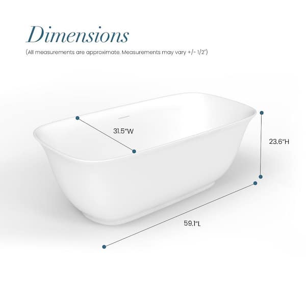 Vinnova Orion 59 in. x 31.5 in. Acrylic Flatbottom Soaking Bathtub