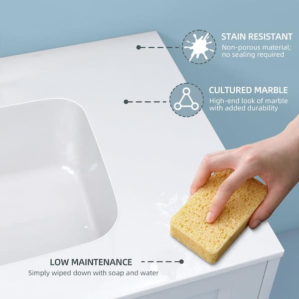 Zeafive 36 in. W x 22 in. D Solid Surface Cultured Marble White