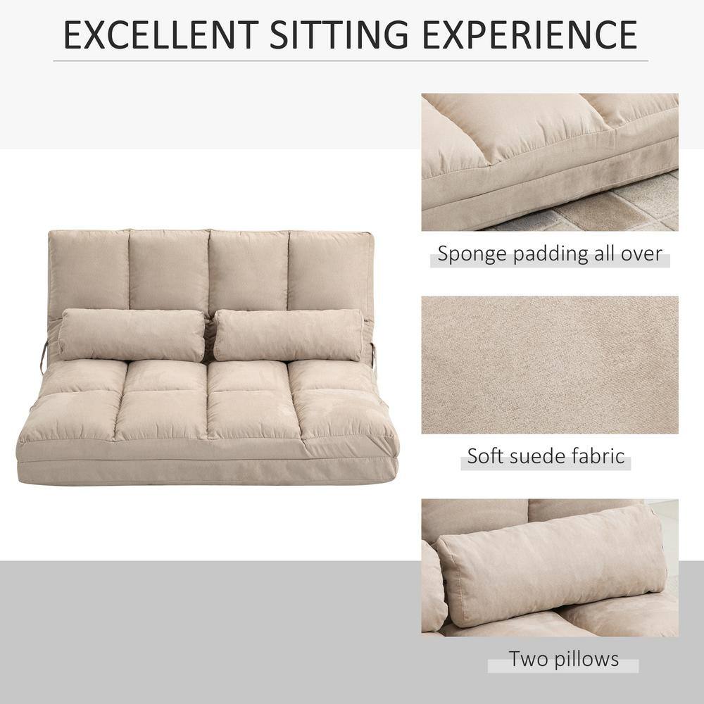 Beige Tufted Metal Full Sleeper Sofa with Pillows