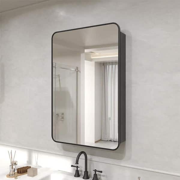 Verve 23 in. x 34.5 in. Frameless Recessed or Surface-Mount Rectangular Medicine Cabinet with Mirror in Matte Black