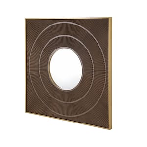 40 in. W x 40 in. H Modern Square Carved Wall Mirror Decorative Mirror Home Wall Decor for Living Room Entryway, Brown