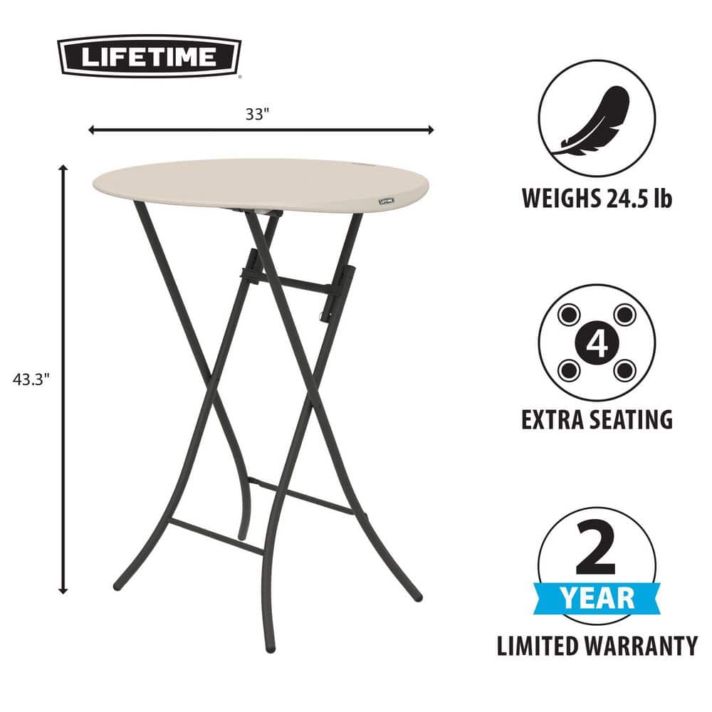 Almond HDPE 33" Round Bistro Table with Bronze Steel Legs