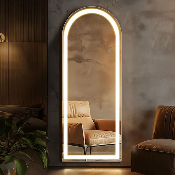 26 in. W x 71 in. H Arched Frameless Tilt Wall Bathroom Vanity Mirror in White
