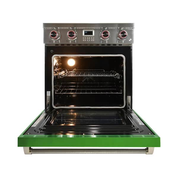 Pro-Style 30 in. 4-Element Slide-In Electric Range with Convection in Stainless Steel with Green Oven Door