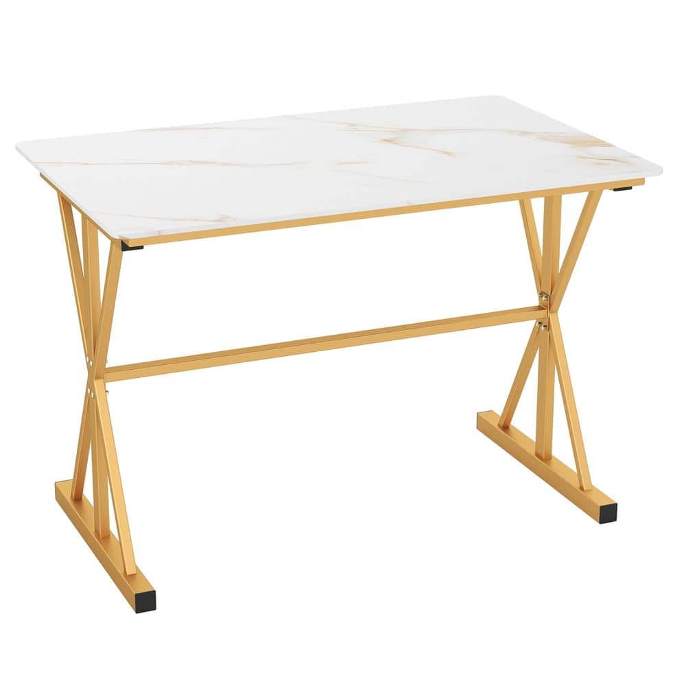Sintered Stone Rectangular Dining Table 44 in, Modern X-Shaped Frame, Kitchen & Dining Room