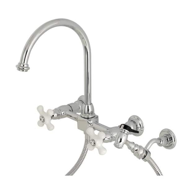 Restoration 2-Handle Wall-Mount Standard Kitchen Faucet with Side Sprayer in Polished Chrome