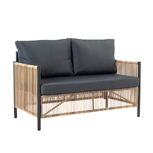 New Comming Brown PE Wicker Steel Outdoor 2-Seat Sectional Sofa with Grey Cushion and Table Set