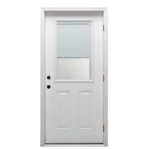 30 in. x 80 in. Internal Blinds Left-Hand Outswing 1/2-Lite Clear Primed Fiberglass Smooth Prehung Front Door