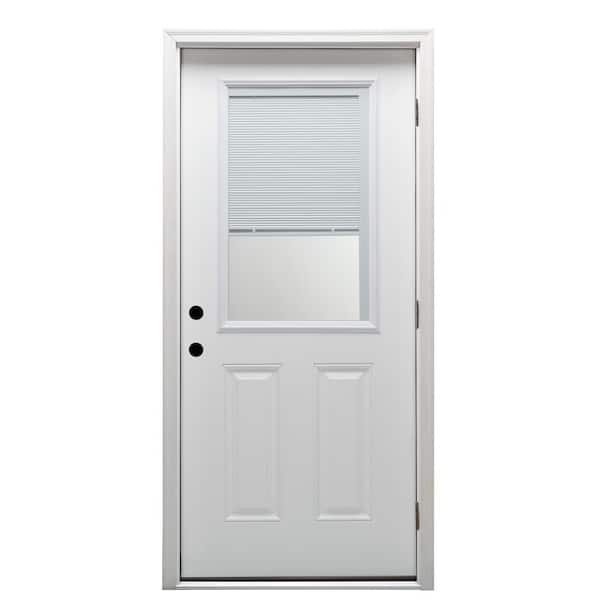 30 in. x 80 in. Internal Blinds Left-Hand Outswing 1/2 Lite 2-Panel Clear Primed Steel Prehung Front Door w/ Brickmould