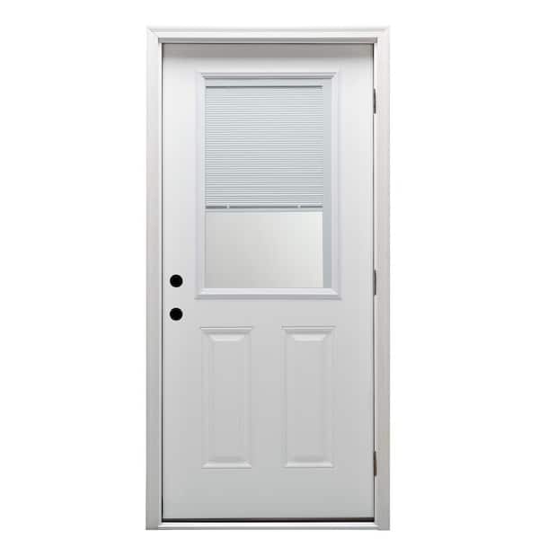 MMI Door 32 in. x 80 in. Internal Blinds Left-Hand Outswing 1/2 Lite 2-Panel Clear Primed Steel Prehung Front Door w/ Brickmould