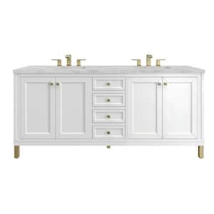 Chicago 72.0 in. W x 23.5 in. D x 34.0 in. H Single Bathroom Vanity Glossy White and Victorian Silver Quartz Top