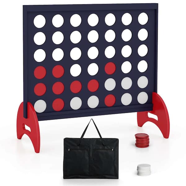 4-in-a-row Game Set with 42-Piece Chips and 600D Oxford Fabric Carrying Bag Wooden Blue