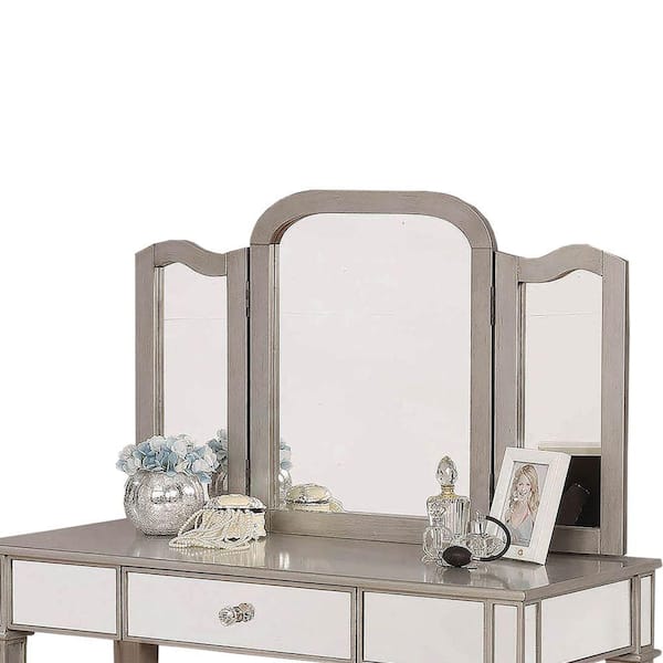 Silver Wooden Vanity Set With 1 Drawer, Makeup Vanity Bobs Furniture