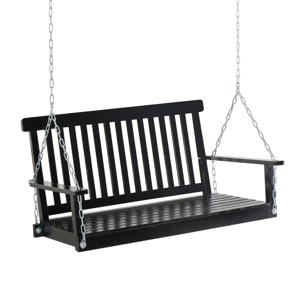 2-Seater Hanging Wood Patio Swing Chair Outdoor Porch Swing, Black price history on PriceWatchPro