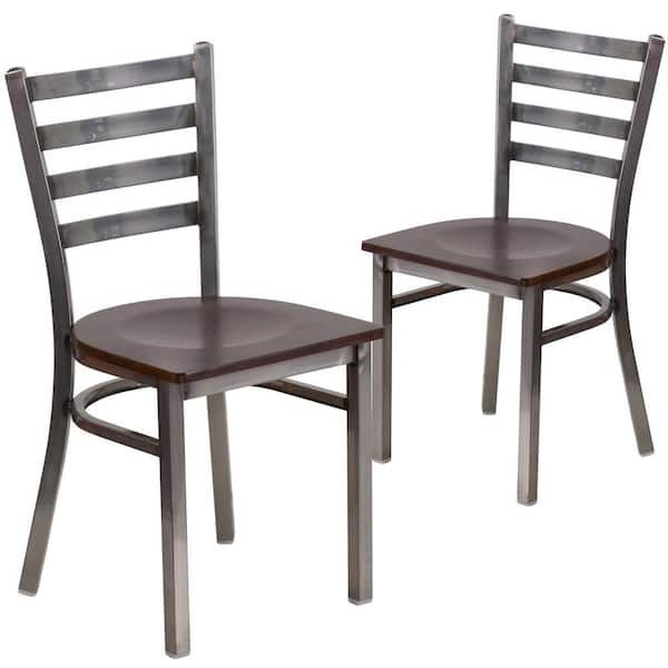 Carnegy Avenue Walnut Wood Seat/Clear Coated Metal Frame Restaurant Chairs (Set of 2)