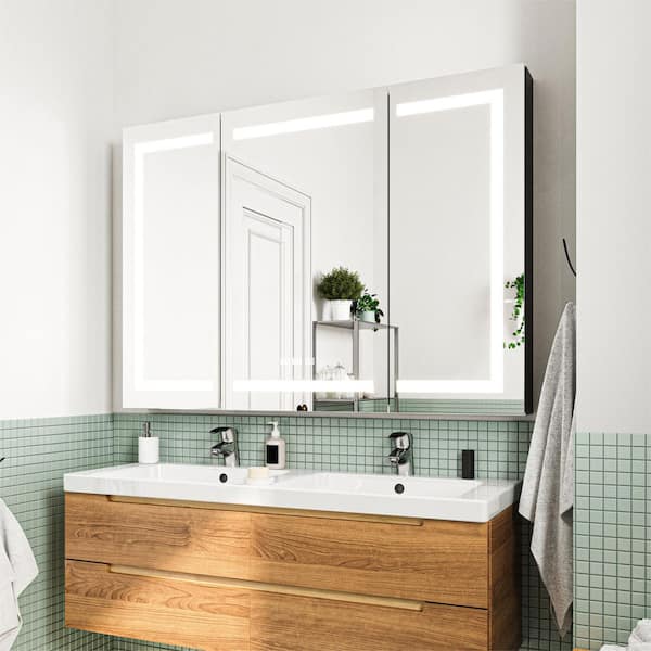 60 in. W x 36 in. H Rectangular Black Aluminum Recessed/Surface Mount Medicine Cabinet with LED Mirror