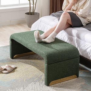Green 43 in. Boucle Fabric Loveseat Ottoman Footstool Bedroom Bench with Gold Metal Legs