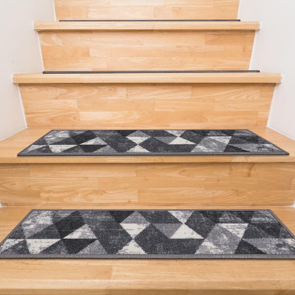 Ottomanson Ottohome Collection Rubberback Boxes Design Stair Treads 8.5 x 26 7 Pack Grey