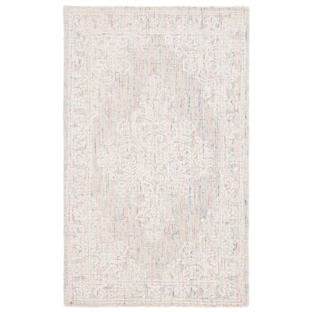 Light Grey Ivory Tufted Wool 3' x 5' Area Rug