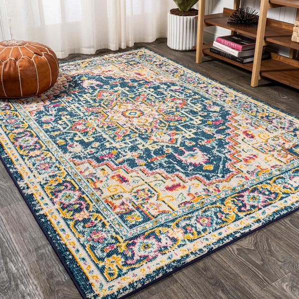 Brooklyn Geometric Medallion Blue/Beige 8 ft. x 10 ft. Area Rug