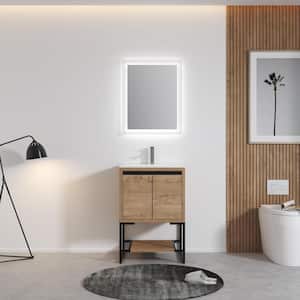 24 in. W x 18 in. D x 35 in. H Freestanding Bath Vanity in Imitative Oak with Resin Vanity Top in White with White Sink