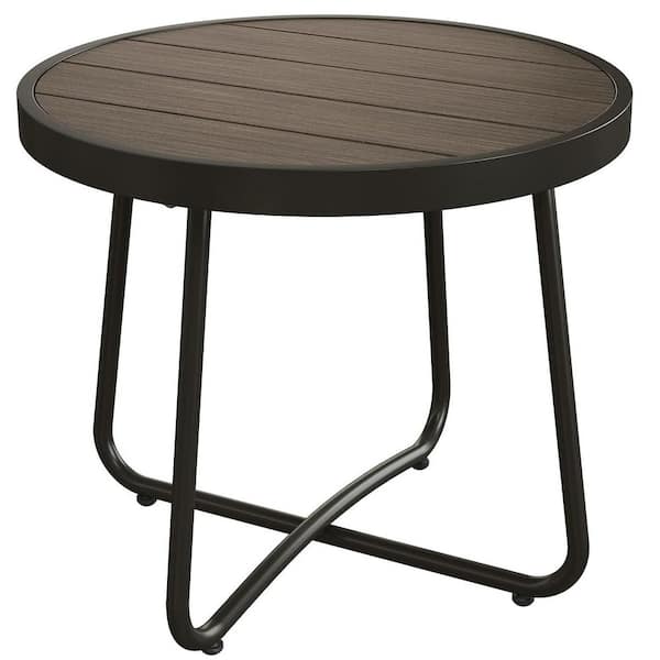 20.5 in. Round Outdoor Side Table, Steel End Table with Imitation Wood Tabletop, Dark Grey