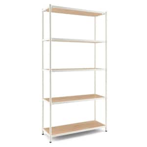 5-Tier Metal Natural White Bookshelf Multi-Use Storage Rack Shelving Unit 31.5 in. W x 61 in. H x 11.5 in. D