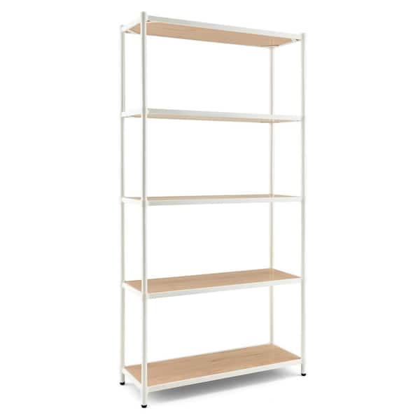 Costway 5-Tier Metal Natural White Bookshelf Multi-Use Storage Rack Shelving Unit 31.5 in. W x 61 in. H x 11.5 in. D