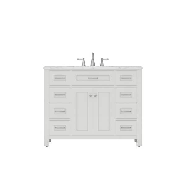 Alya Bath Norwalk 42 in. W x 34.2 in. H x 22 in. D Bath Vanity in White with Marble Vanity Top with White Basin