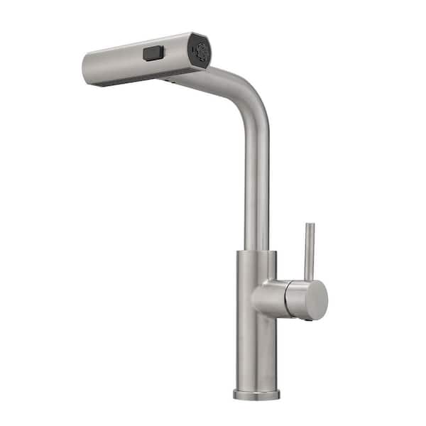 14 in. H Single Handle 360 Degree Swivel Spout Pull out Sprayer Kitchen Sink Faucet in Stainless Steel Brushed Nickel