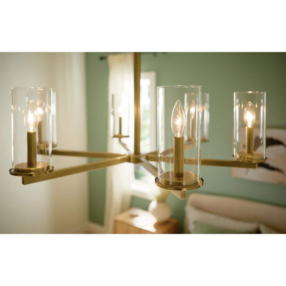 Natural Brass 6-Light Chandelier with Clear Glass Shades