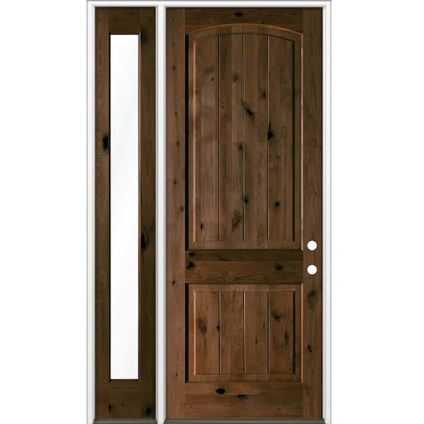 44 in. x 96 in. Knotty Alder Arch Top Left-Hand/Inswing Clear Glass BEHR Espresso Stain Wood Prehung Front Door w/ LFSL