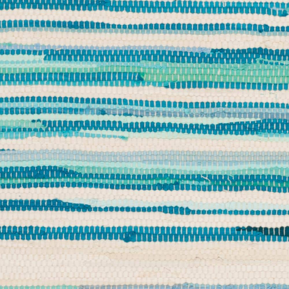 Ivory and Green Handwoven Wool Cotton Striped Area Rug 2' x 3'