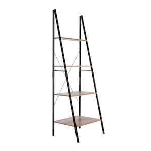 71 in. Weathered/Black Metal 4-shelf Ladder Bookcase with Open Back