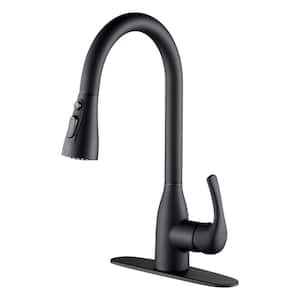 Single Handle Pull Down Sprayer Kitchen Faucet with Deck Plate Included in Matte Black