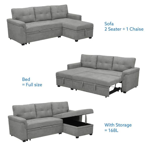 Homestock Gray Tufted Sectional Sofa