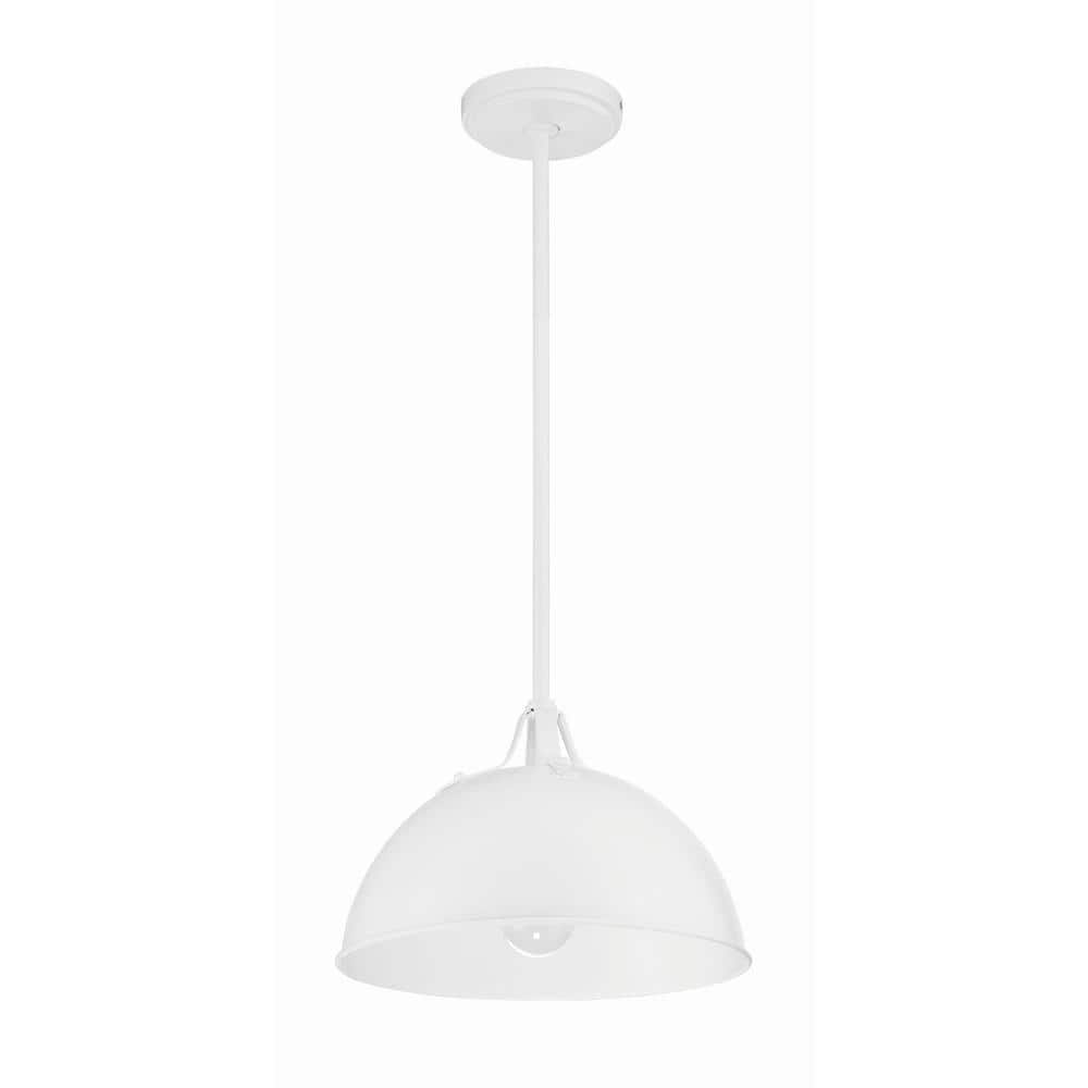 Farmhouse Matte Black and White Crystal Bowl Pendant Light