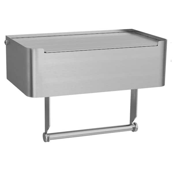 Stainless Steel Wall Mounted Toilet Paper Holder in Chrome with Shelf for Bathroom Wipe Storage