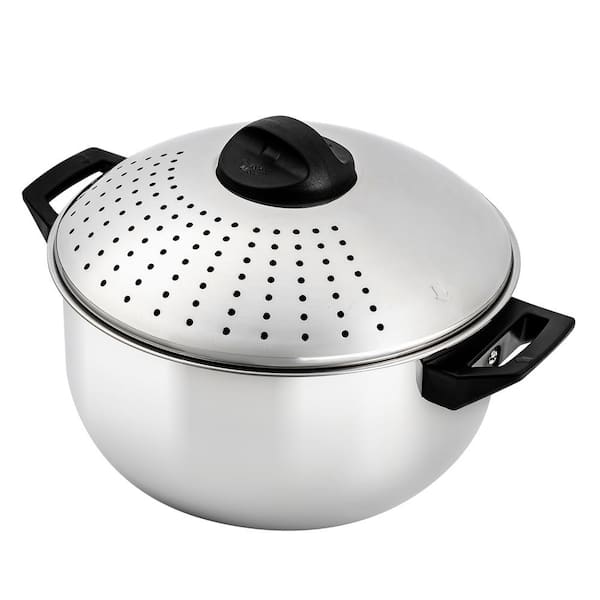 OVENTE 4.8 qt. Silver Stovetop Stainless Steel Pasta Pot with Strainer Lid  with Turn-and-Lock Feature and Cool-Touch Handles CW15131S - The Home Depot