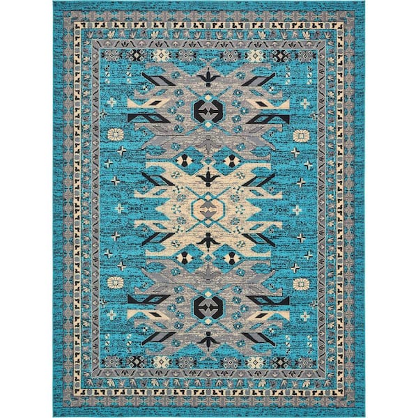 Unique Loom Taftan Oasis Turquoise 9' 0 x 12' 0 Area Rug